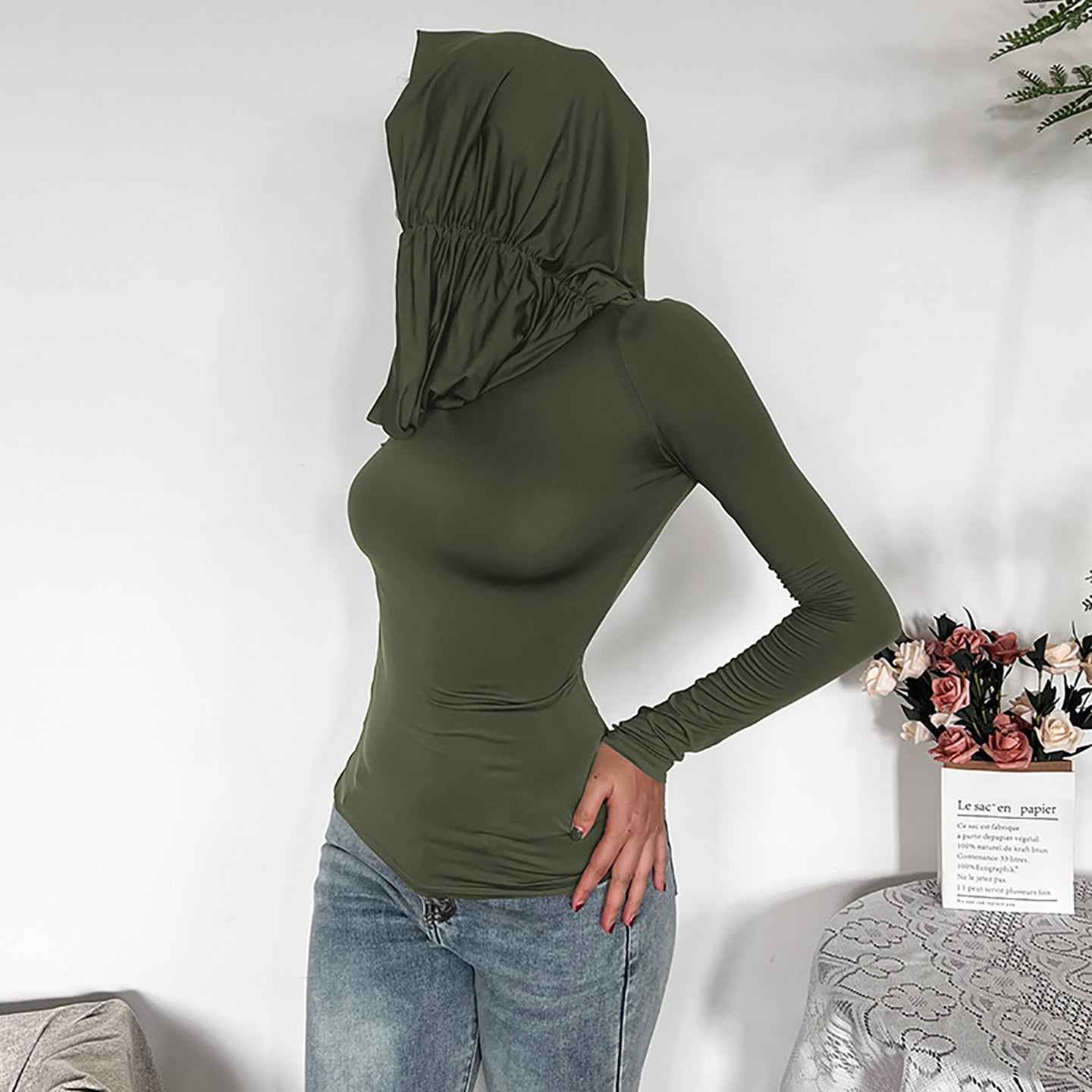 Women Solid Hood Top
