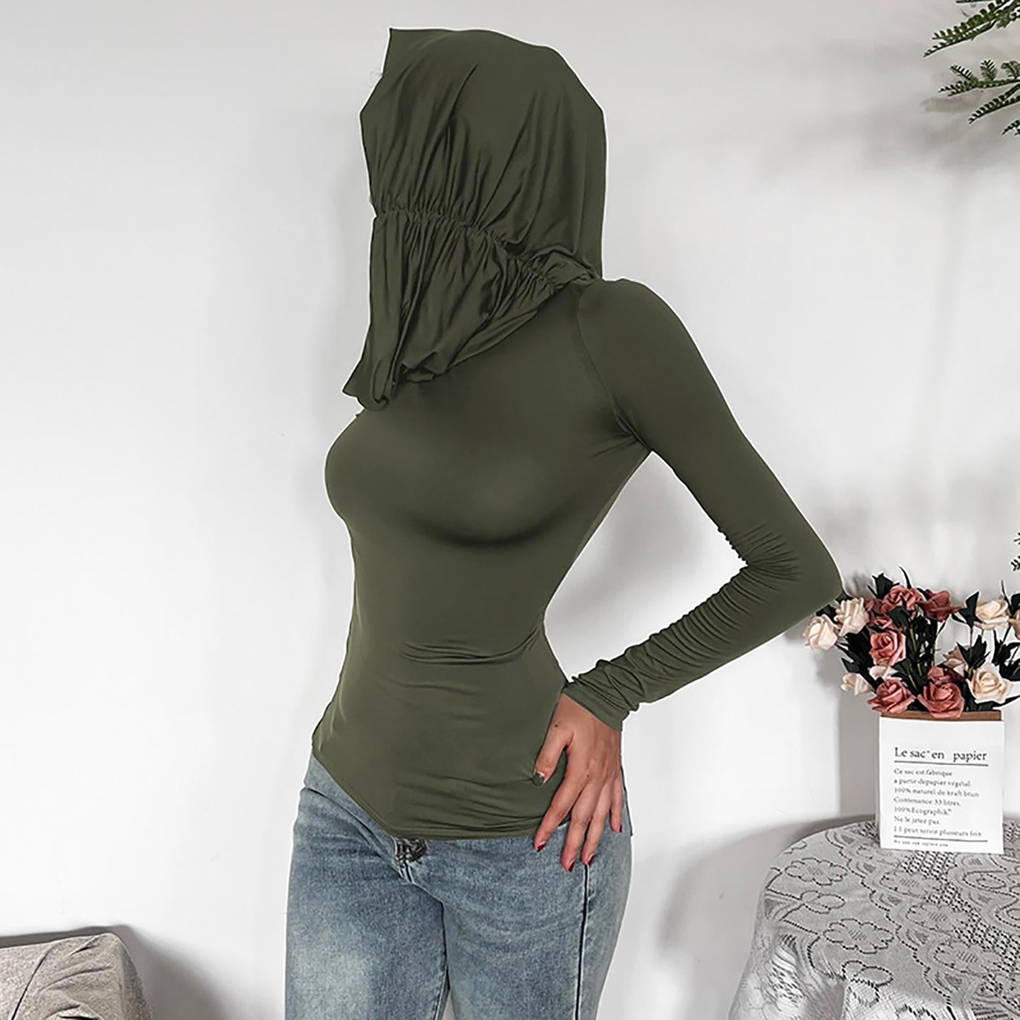 Women Solid Hood Top