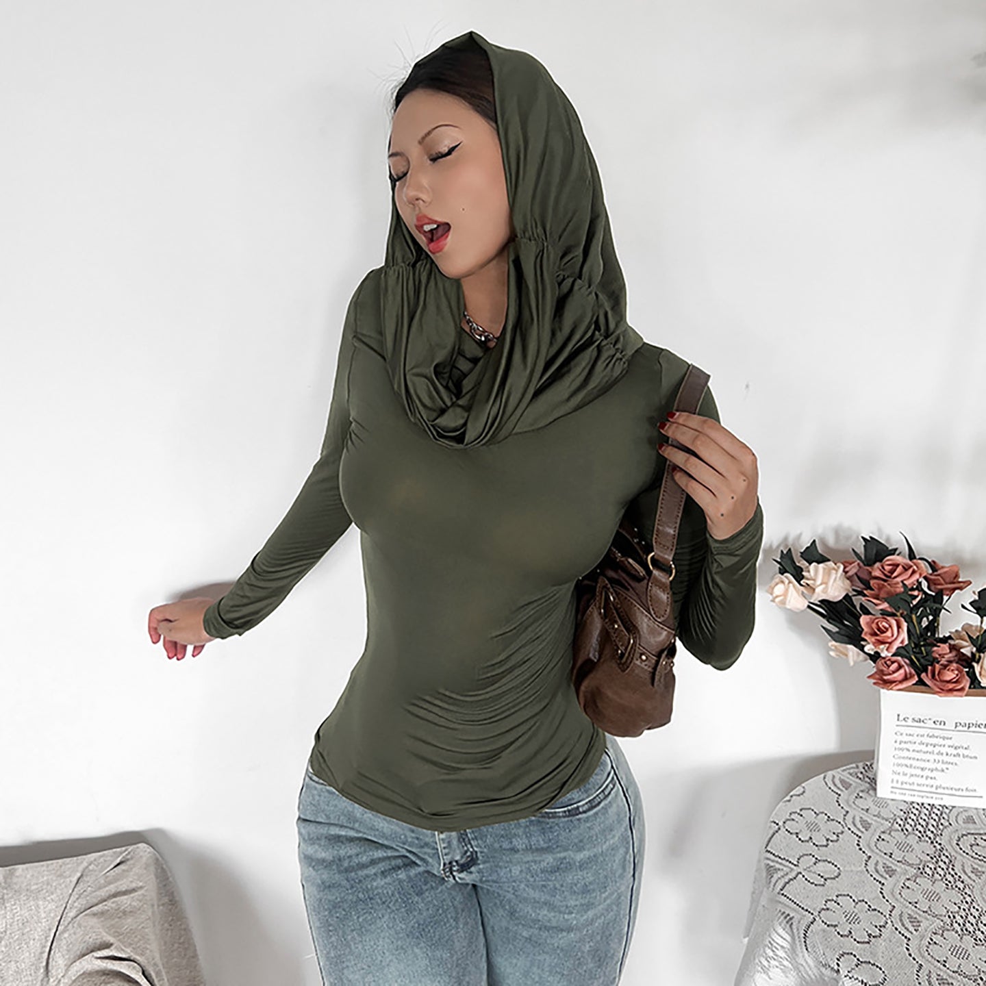 Women Solid Hood Top