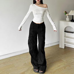 Typography Printed One Shoulder Cotton Top