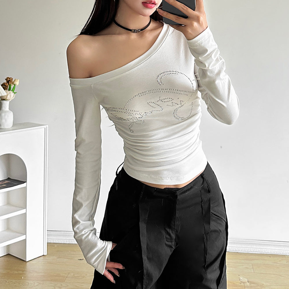 Typography Printed One Shoulder Cotton Top