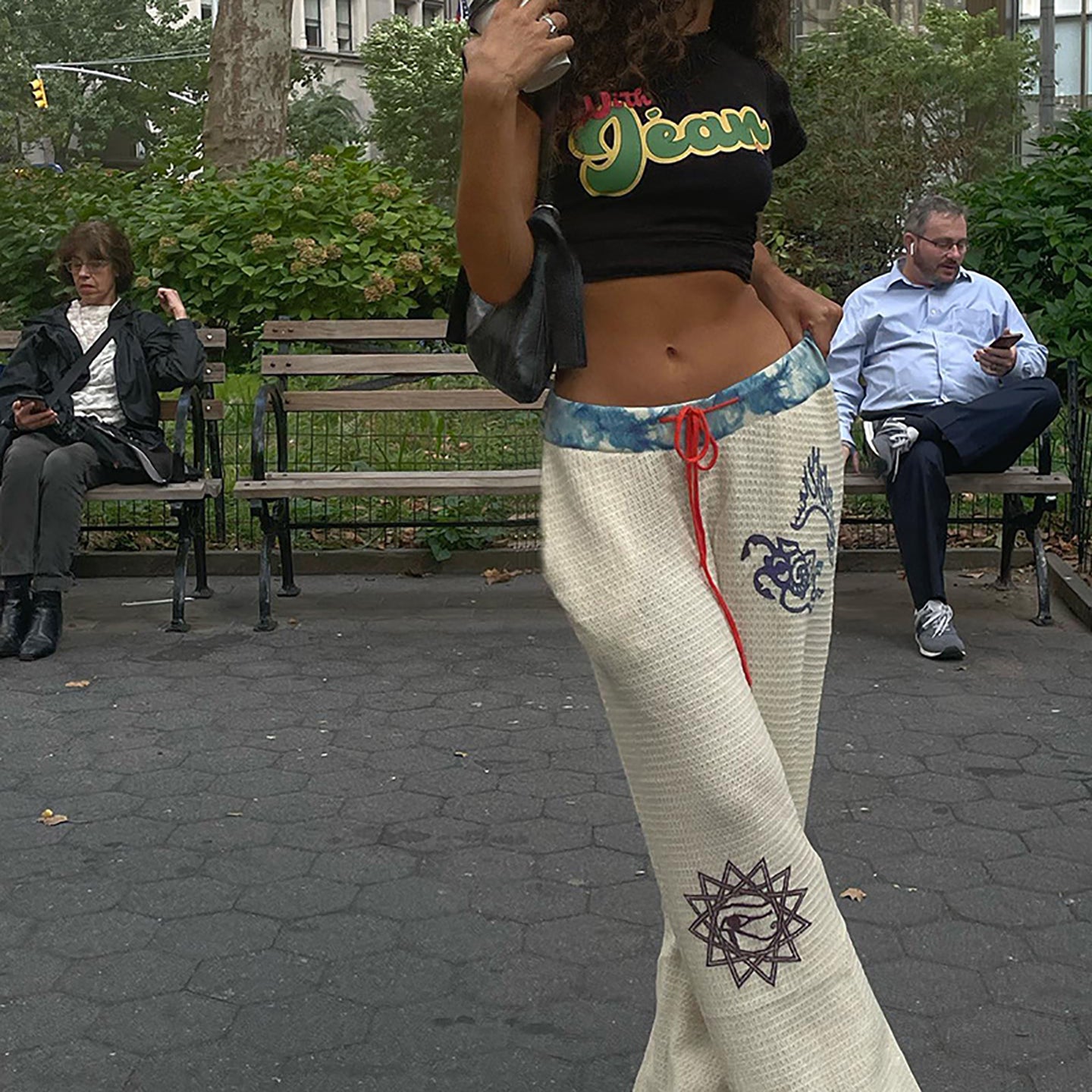 Women Abstract Loose Fit Wide Leg Trousers