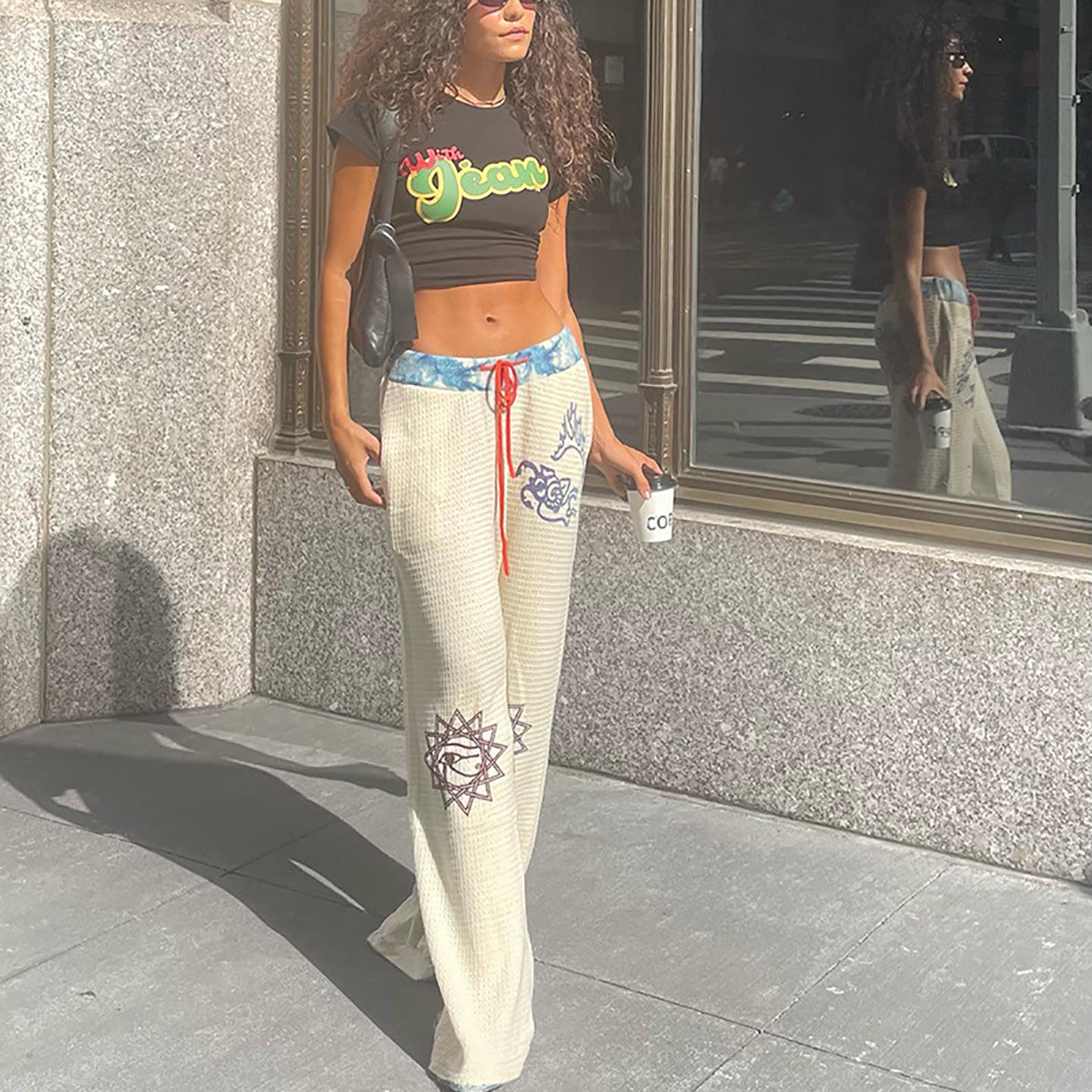 Women Abstract Loose Fit Wide Leg Trousers
