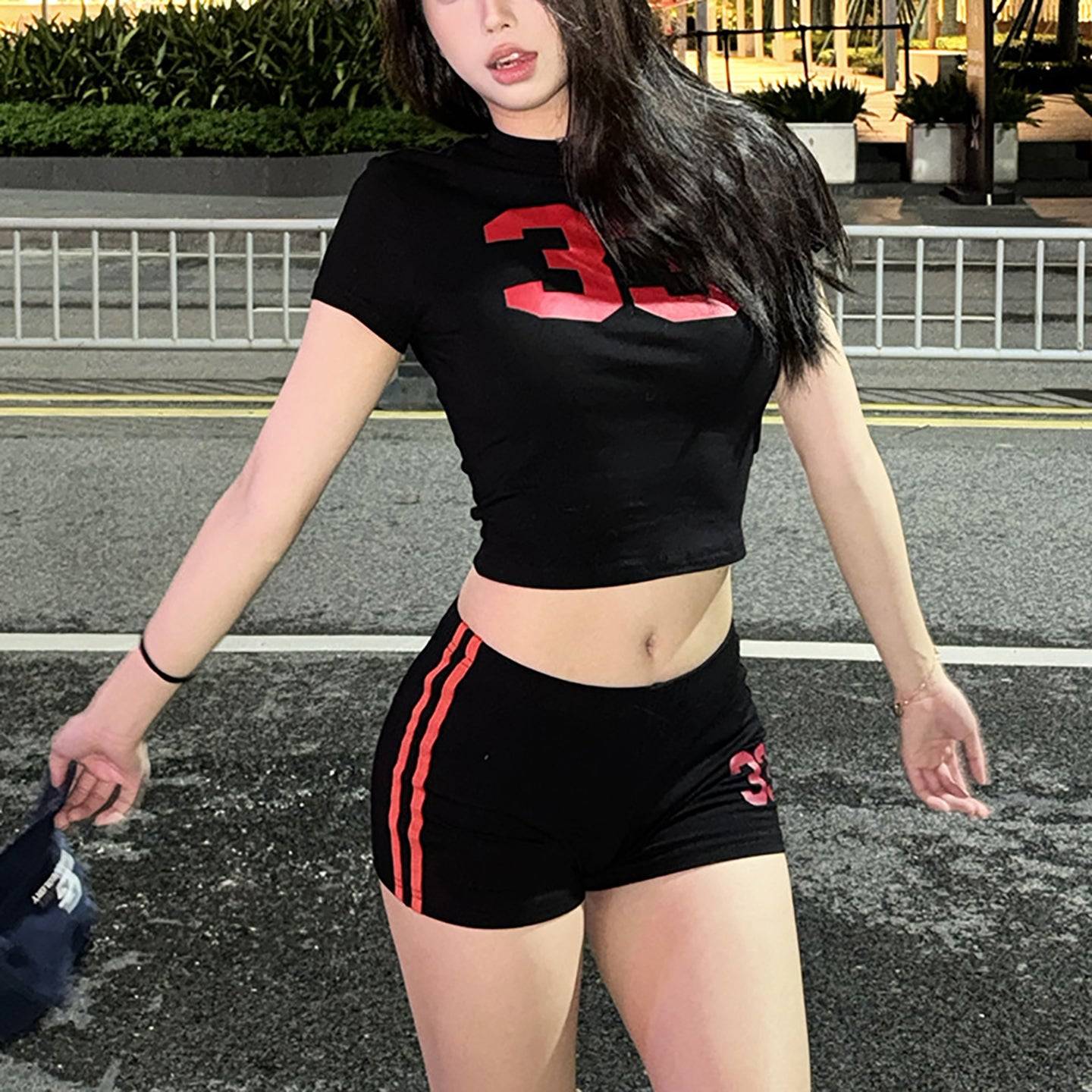 Black Printed Top with Shorts