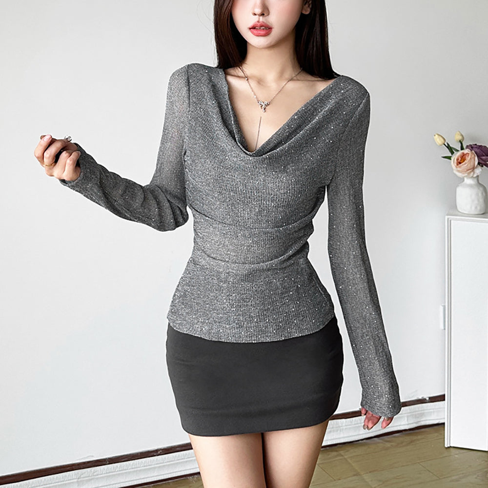 Embellished Cowl Neck Top