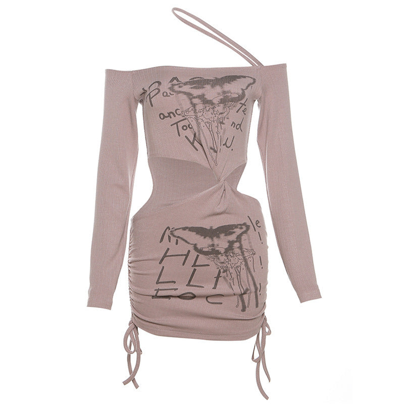 Pink Graphic Off-Shoulder Cut-Out Mini Dress