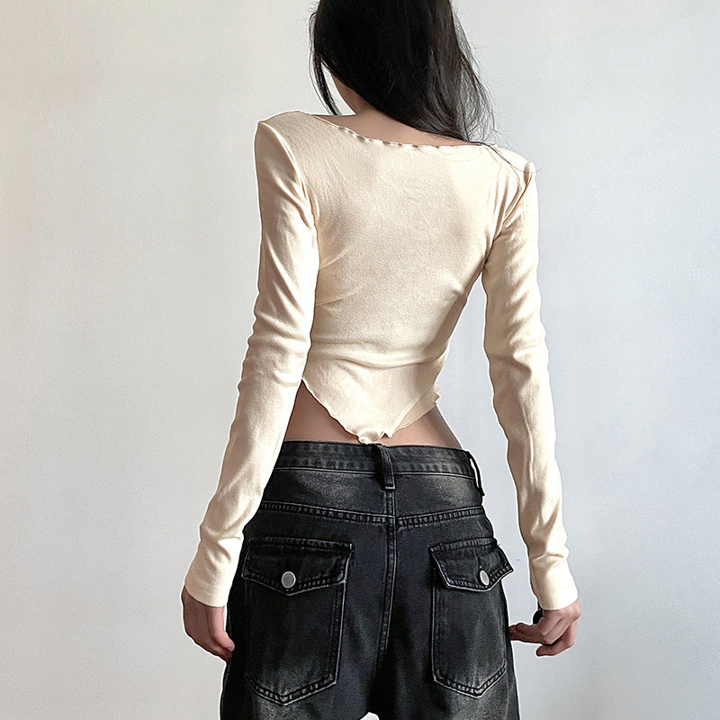 Beige Graphic Printed Fitted Crop Top