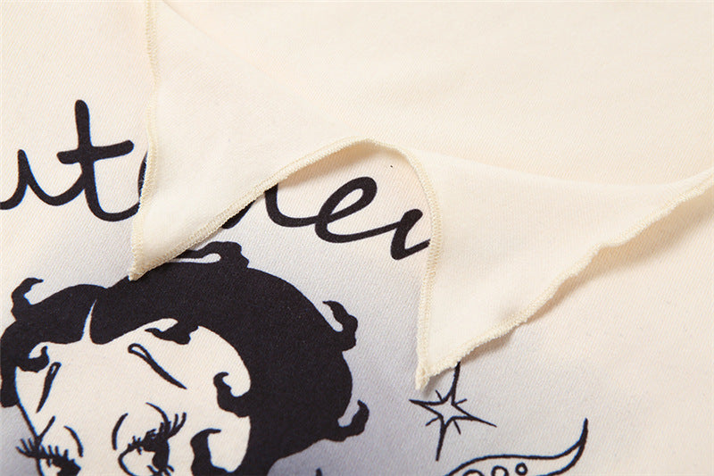 Beige Graphic Printed Fitted Crop Top