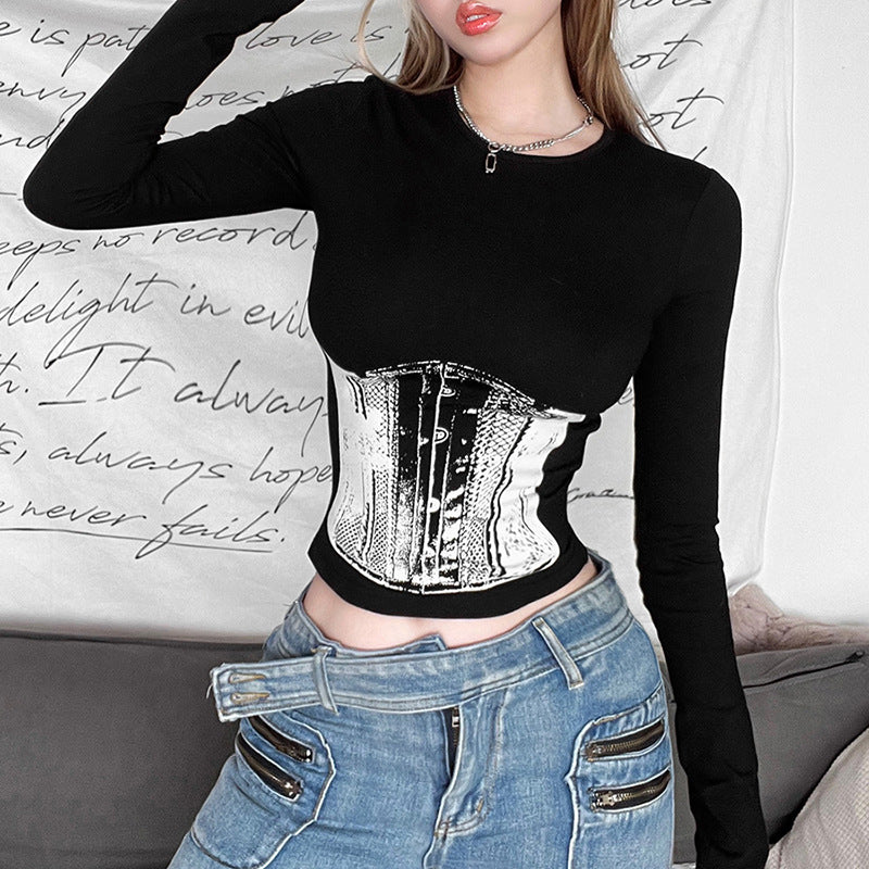 Black & White Printed Fitted Cotton Top