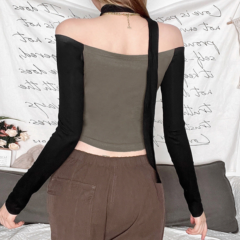 Brown Typography Printed Tube Crop Top