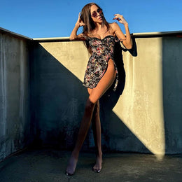 Women Floral Printed Bodycon Mini Dress