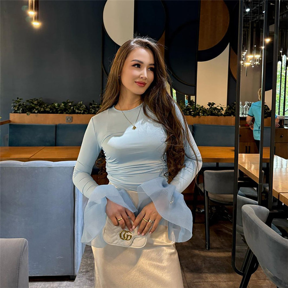 Women Bell Sleeves Fitted Top