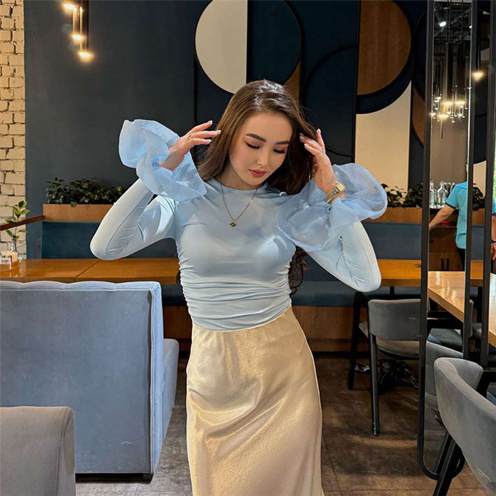 Women Bell Sleeves Fitted Top