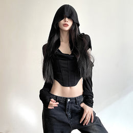 Black Cut-Outs Georgette Crop Top