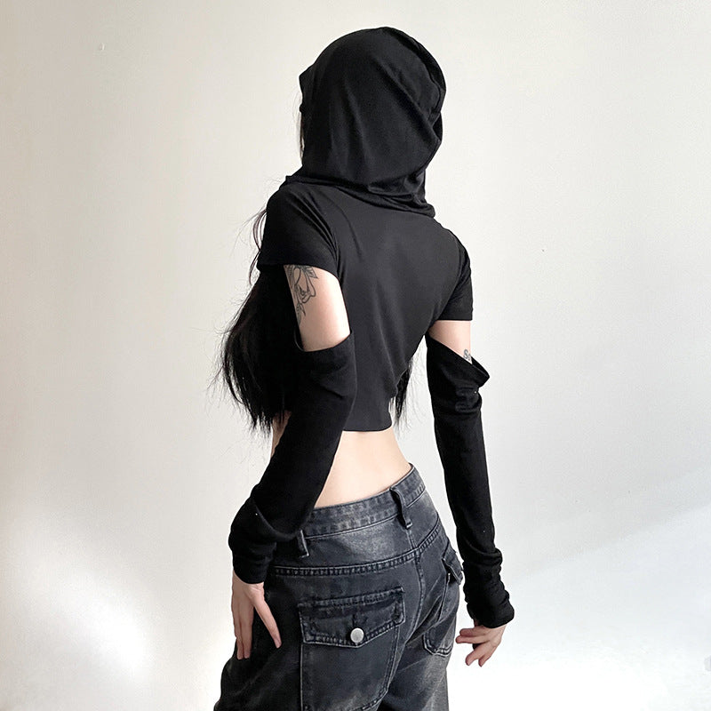 Black Cut-Outs Georgette Crop Top