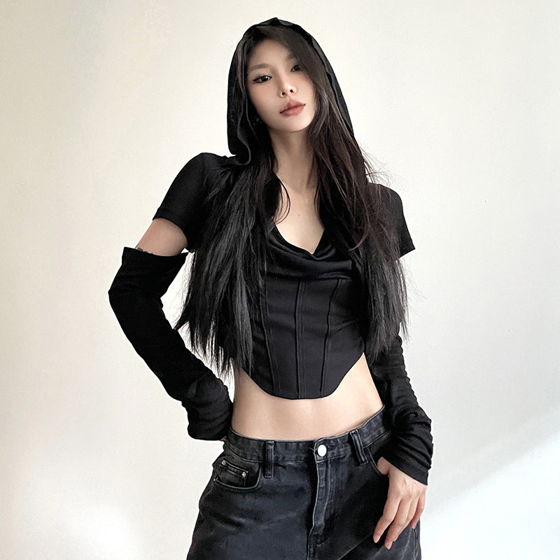 Black Cut-Outs Georgette Crop Top