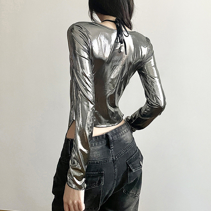Silver-Toned Cowl Neck Georgette Top