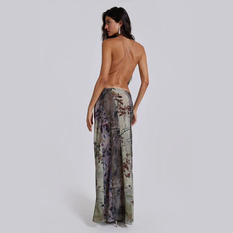 Green & Grey Halter Neck Top & Skirt