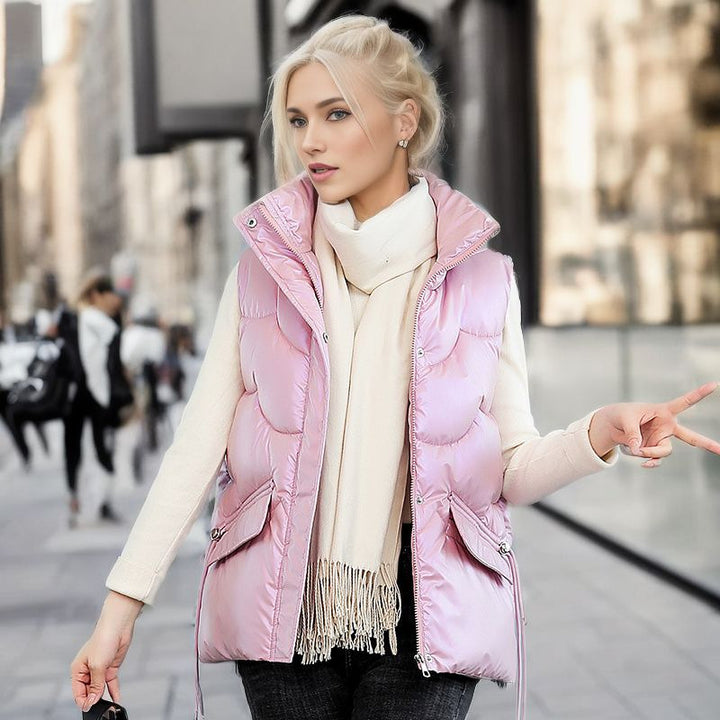 Pink Mock Collar Puffer Jacket