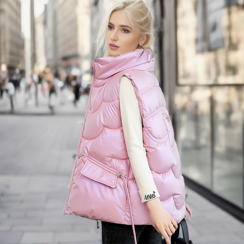 Pink Mock Collar Puffer Jacket