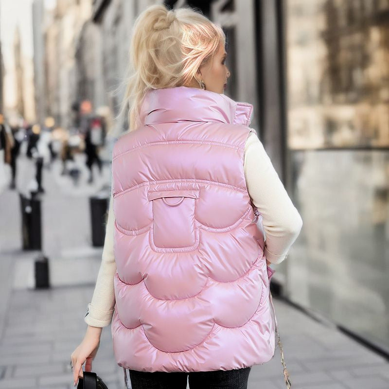 Pink Mock Collar Puffer Jacket