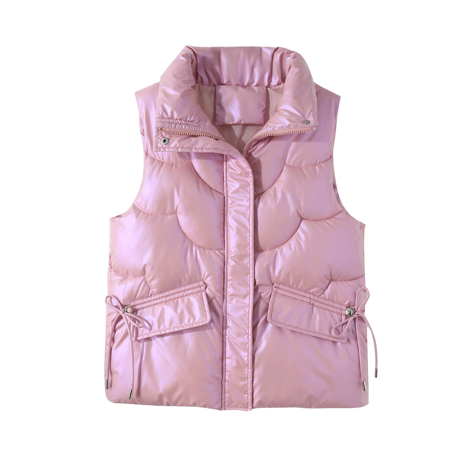 Pink Mock Collar Puffer Jacket