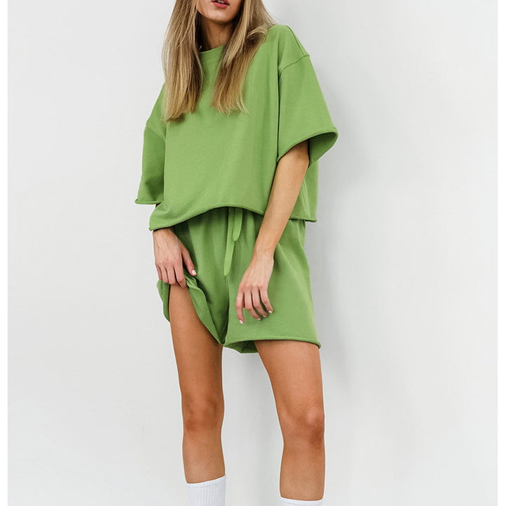 Green Round Neck T-shirt and Shorts Set