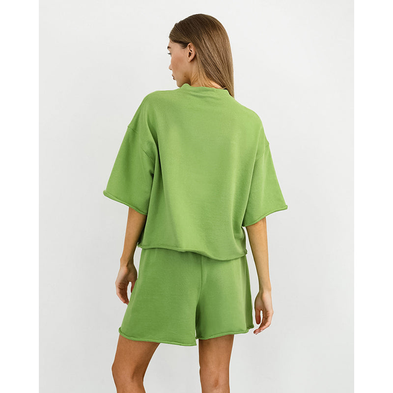 Green Round Neck T-shirt and Shorts Set