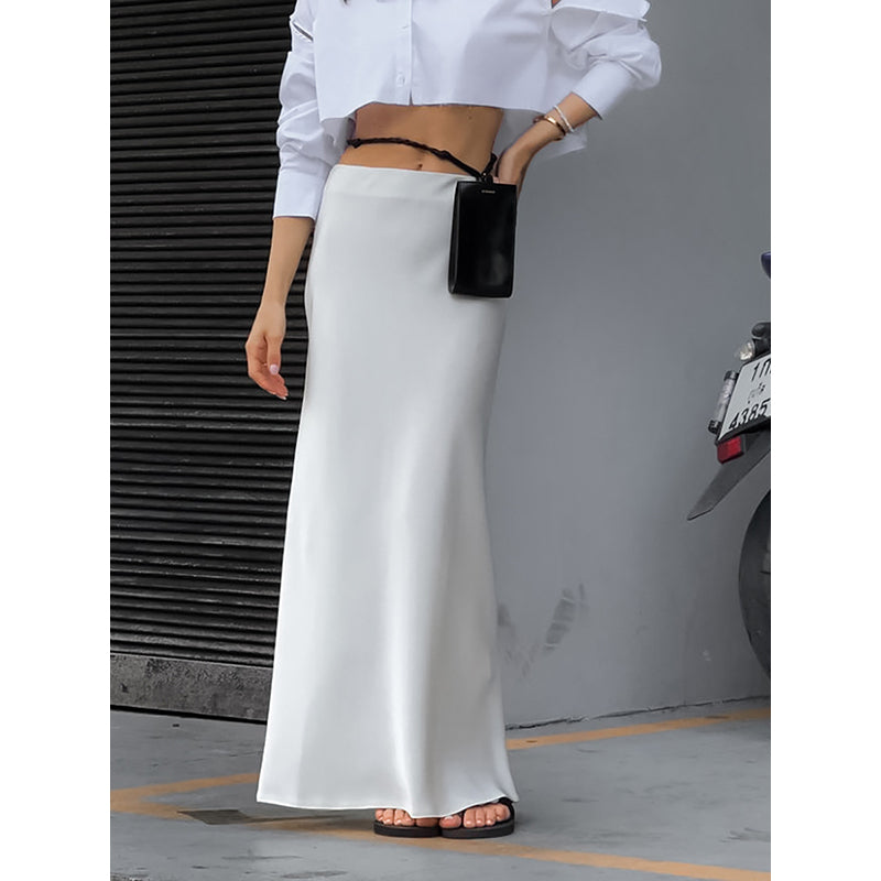 White High-Rise A-Line Maxi Skirt