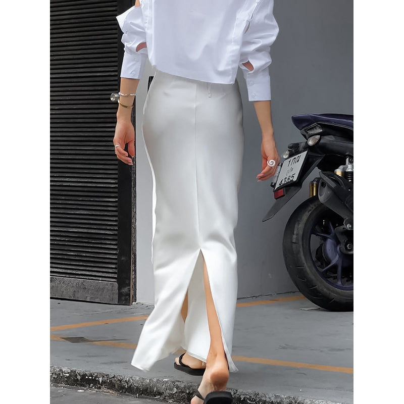 White High-Rise A-Line Maxi Skirt