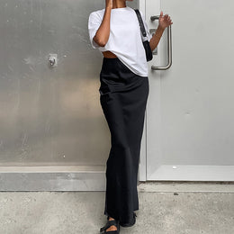 Black High-Rise A-Line Maxi Skirt