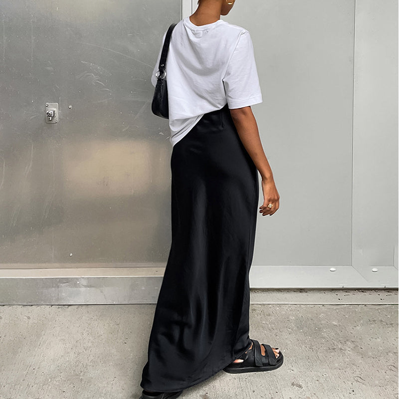 Black High-Rise A-Line Maxi Skirt