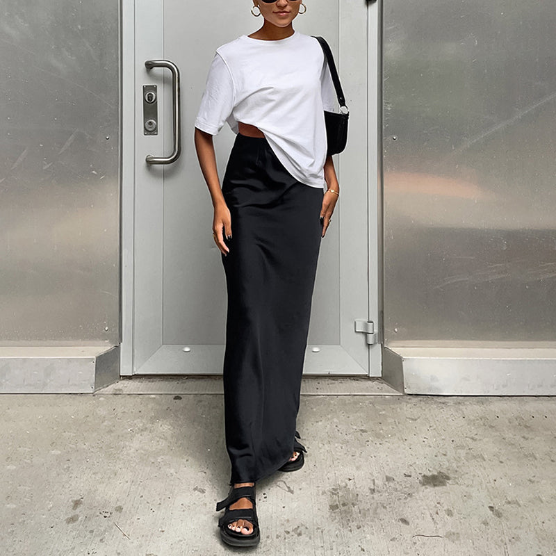 Black High-Rise A-Line Maxi Skirt