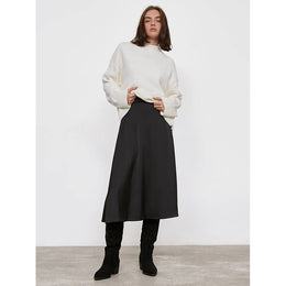 Black Side Slit A-Line Midi Skirt