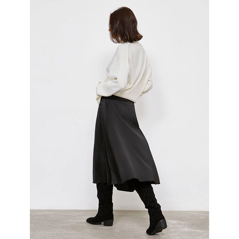 Black Side Slit A-Line Midi Skirt