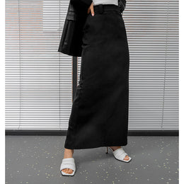 Black Back Slit Straight Maxi Skirt