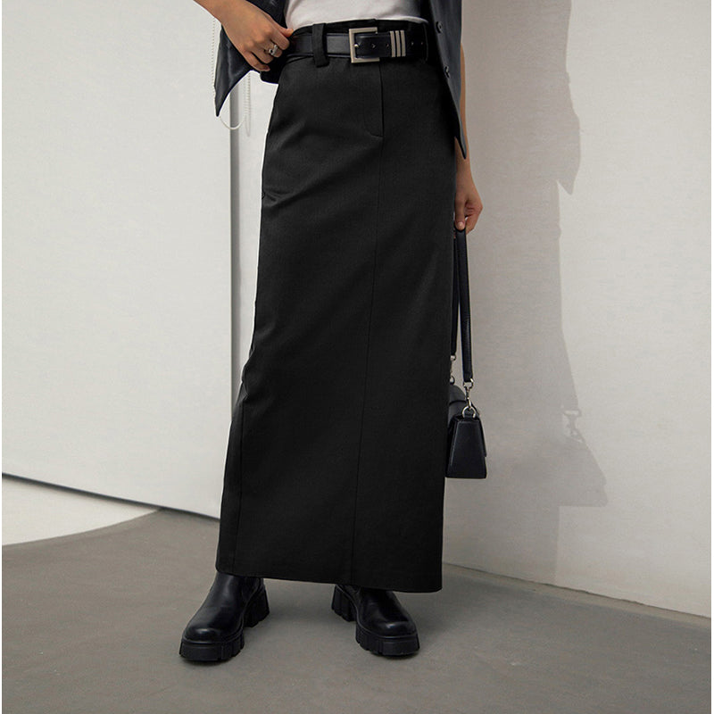 Black Back Slit Straight Maxi Skirt
