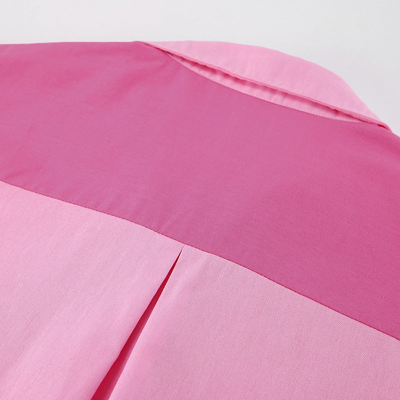 Pink Colourblocked Oversized Cotton Casual Shirt
