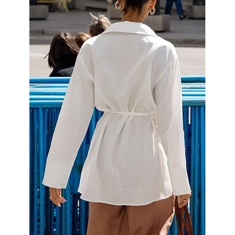 White Spread Collar Long Sleeves Cotton Casual Shirt