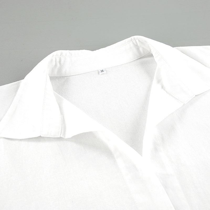 White Spread Collar Long Sleeves Cotton Casual Shirt