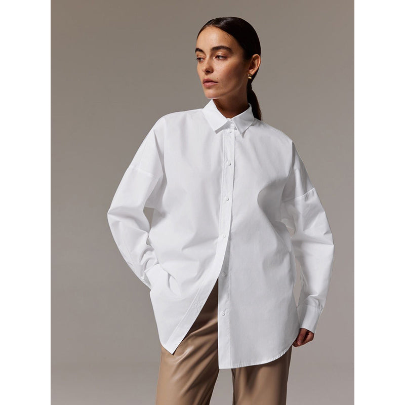 White Oversized Long Sleeves Longline Casual Shirt