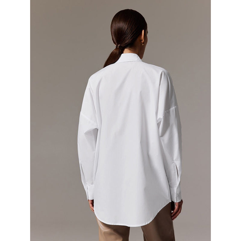 White Oversized Long Sleeves Longline Casual Shirt