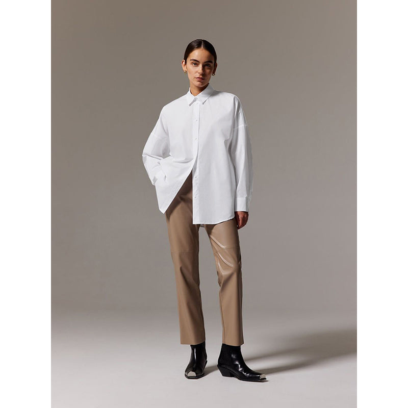 White Oversized Long Sleeves Longline Casual Shirt