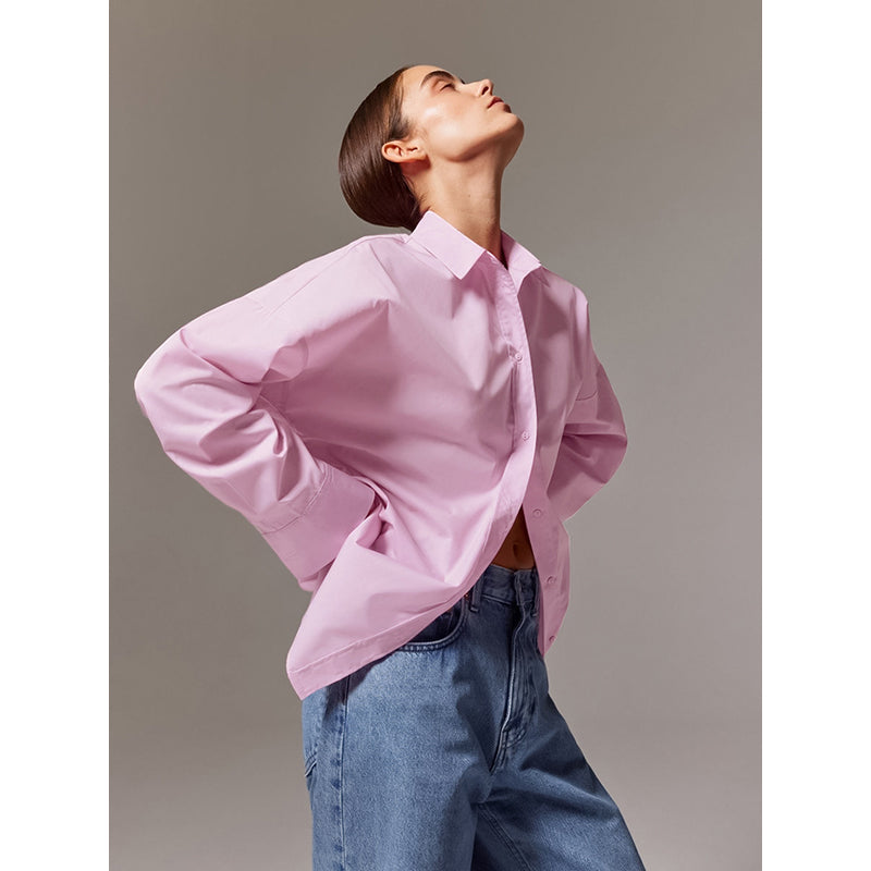 Pink Spread Collar Long Sleeves Casual Shirt