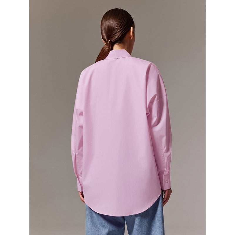 Pink Spread Collar Long Sleeves Casual Shirt