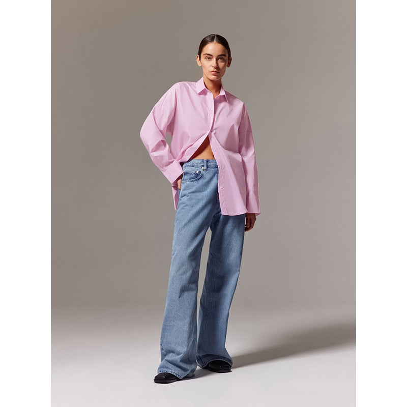 Pink Spread Collar Long Sleeves Casual Shirt