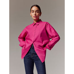 Fuchsia Pink Drop-Shoulder Sleeves Longline Casual Shirt