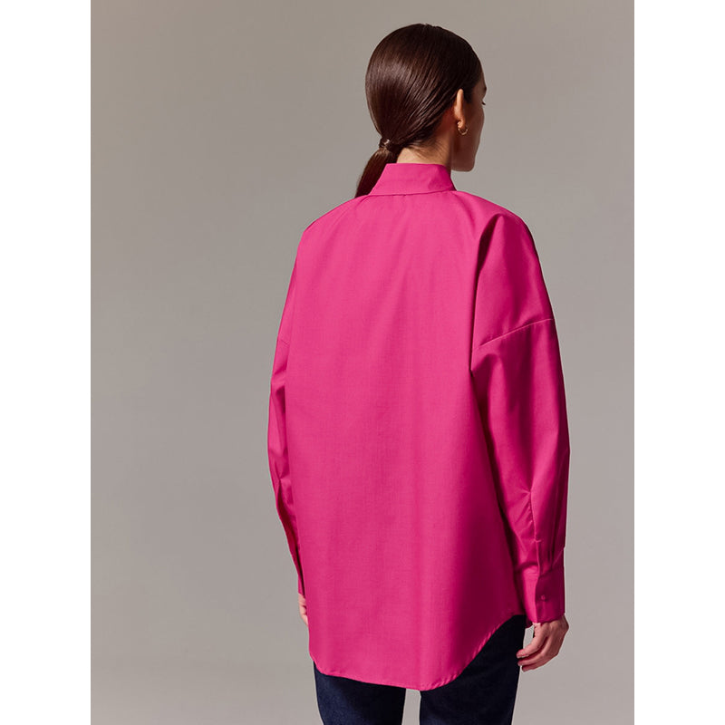 Fuchsia Pink Drop-Shoulder Sleeves Longline Casual Shirt