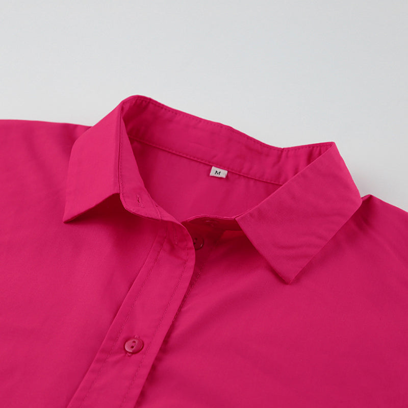 Fuchsia Pink Drop-Shoulder Sleeves Longline Casual Shirt