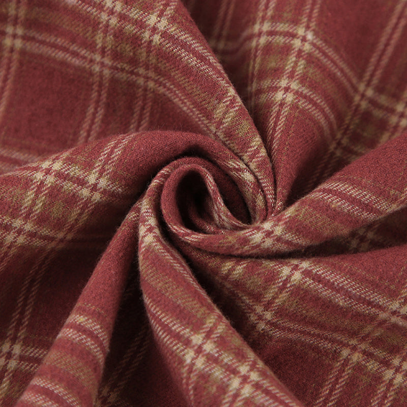Red Oversized Checked Flannel Spread Collar Cotton Longline Casual Shirt